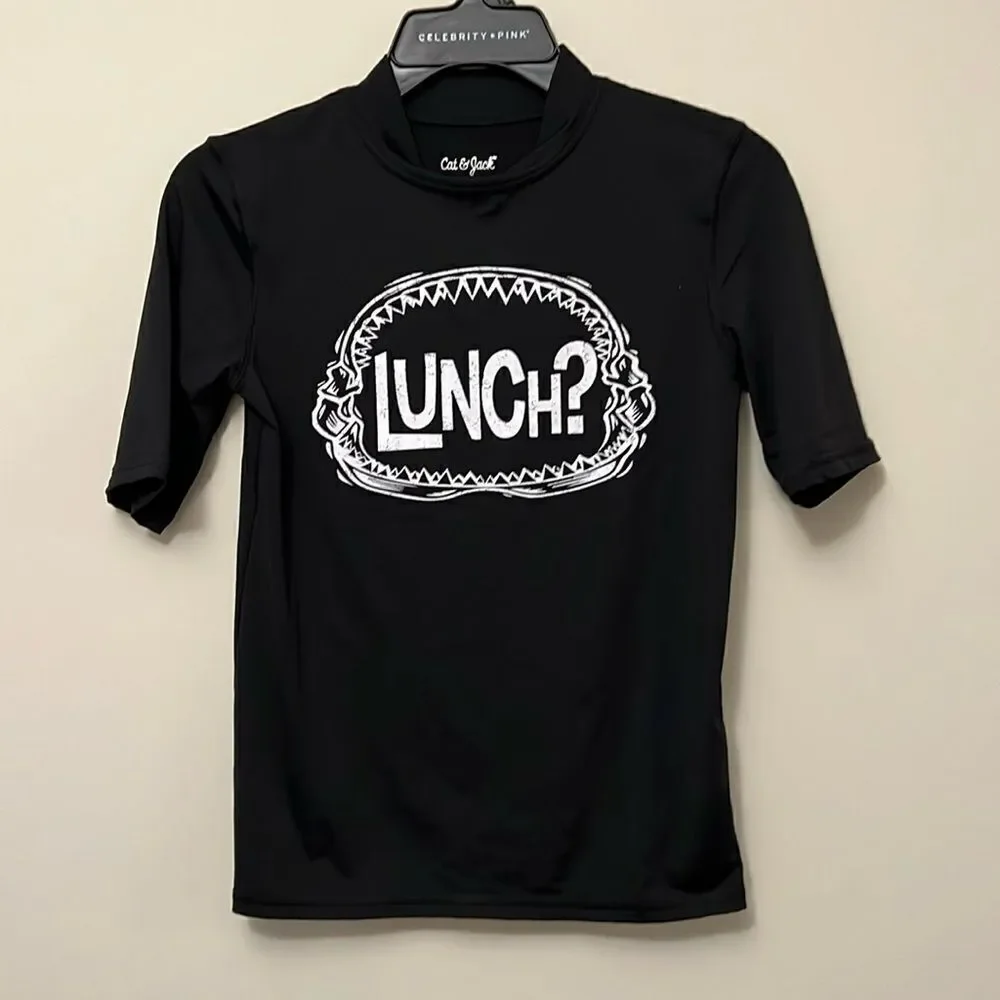 Cat & Jack youth boys size large(12/14) black Lunch swim shirt.
